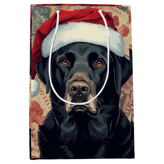 Zwarte lab kerst medium cadeauzakje (Voorkant)