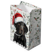 Zwarte lab kerst medium cadeauzakje (Voorkant Gekanteld)