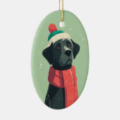 Zwarte Lab Kerstcadeau Keramisch Ornament (Rechts)
