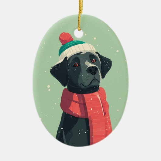 Zwarte Lab Kerstcadeau Keramisch Ornament (Voorkant)