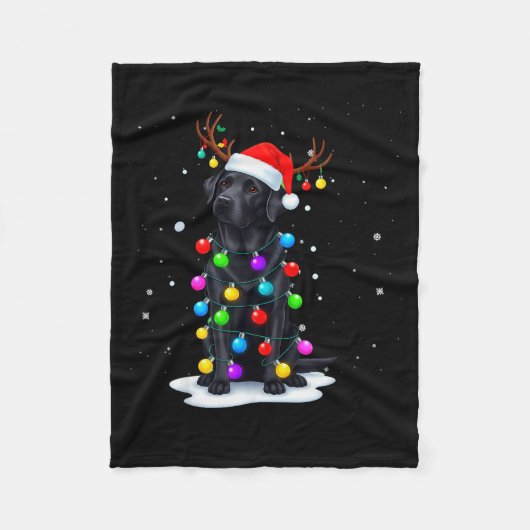 Zwarte Lab Labrador Hond Grappige Kerstverlichting Fleece Deken (Voorkant)