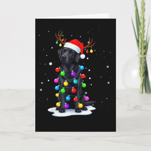 Zwarte Lab Labrador Hond Grappige Kerstverlichting Kaart (Voorkant)