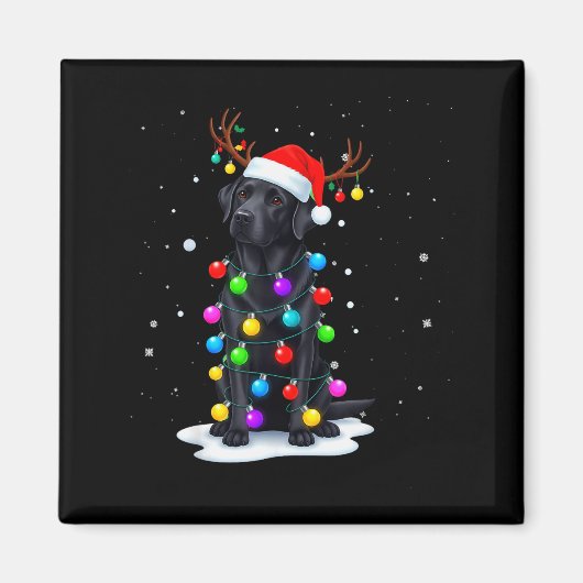 Zwarte Lab Labrador Hond Grappige Kerstverlichting Magneet (Voorkant)