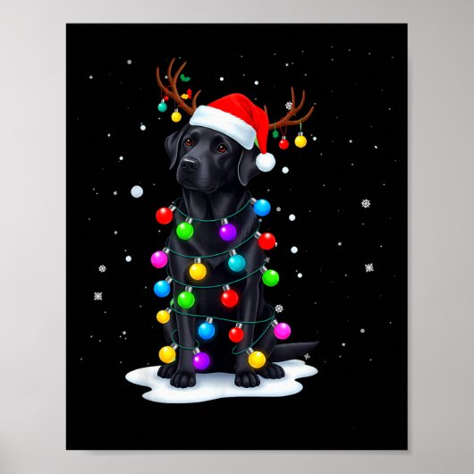 Zwarte Lab Labrador Hond Grappige Kerstverlichting Poster (Voorkant)
