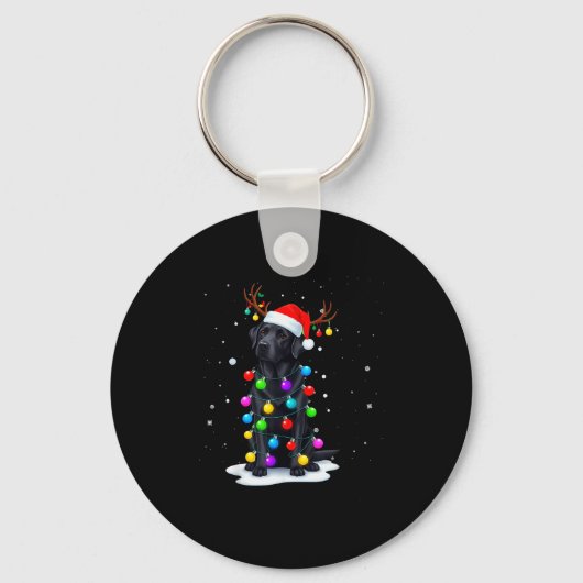 Zwarte Lab Labrador Hond Grappige Kerstverlichting Sleutelhanger (Voorkant)
