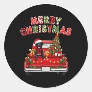 Zwarte Lab Labrador Hond Rode Truck Prettig Kerstf Ronde Sticker