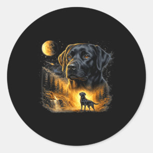 Zwarte lab Labrador huilend naar de maan vintage h Ronde Sticker