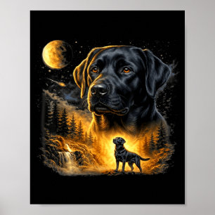 Zwarte lab Labrador huilt naar de maan vintage hon Poster