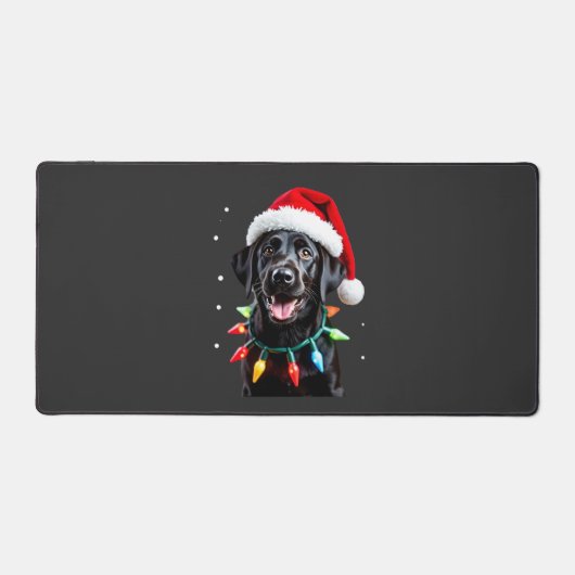 Zwarte Lab Labrador Kerstboom Licht Pyjama Hond Bureaumat (Voorkant)