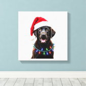 Zwarte Lab Labrador Kerstboom Licht Pyjama Hond Canvas Afdruk (Insitu (Houten vloer))