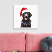 Zwarte Lab Labrador Kerstboom Licht Pyjama Hond Canvas Afdruk (Insitu (Woonkamer))