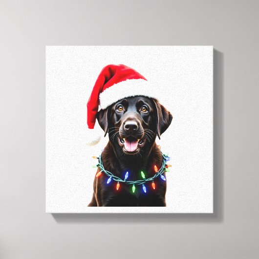 Zwarte Lab Labrador Kerstboom Licht Pyjama Hond Canvas Afdruk (Voorkant)