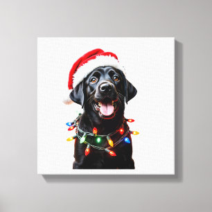 Zwarte Lab Labrador Kerstboom Licht Pyjama Hond Canvas Afdruk