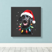 Zwarte Lab Labrador Kerstboom Licht Pyjama Hond Canvas Afdruk (Insitu (Houten vloer))