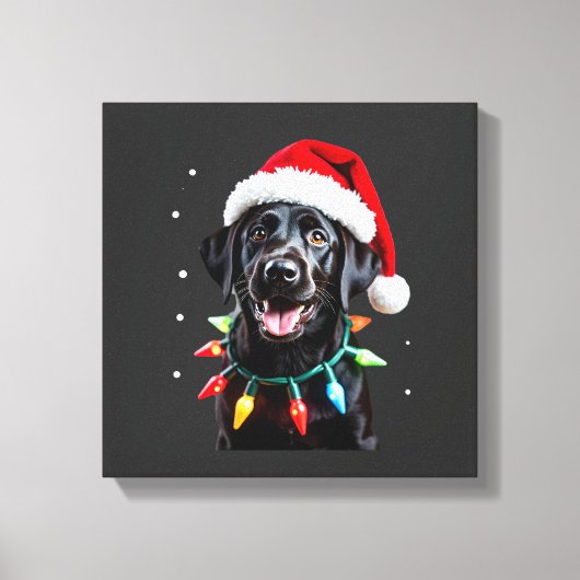 Zwarte Lab Labrador Kerstboom Licht Pyjama Hond Canvas Afdruk (Voorkant)