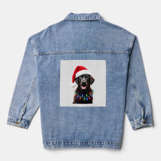 Zwarte Lab Labrador Kerstboom Licht Pyjama Hond Denim Jacket (Achterkant)