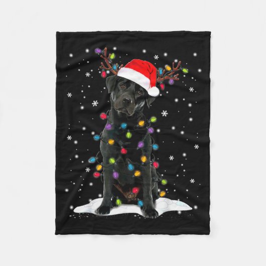 Zwarte Lab Labrador Kerstboom Licht Pyjama Hond Fleece Deken (Voorkant)