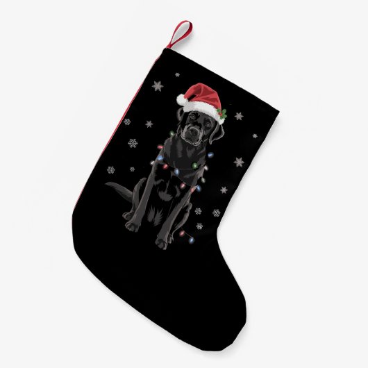 Zwarte Lab Labrador Kerstboom Licht Pyjama Hond Kleine Kerstsok (Voorkant (Hangend))