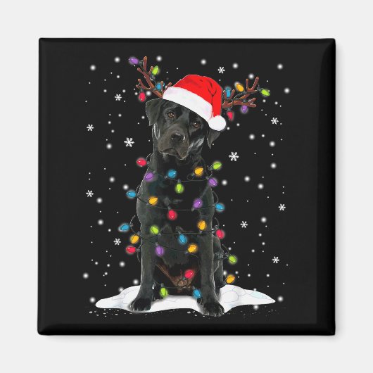 Zwarte Lab Labrador Kerstboom Licht Pyjama Hond Magneet (Voorkant)