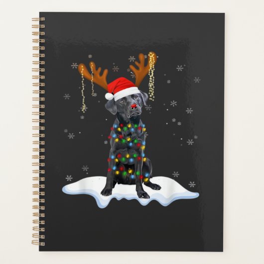Zwarte Lab Labrador Kerstboom Licht Pyjama Hond Planner (Voorkant)