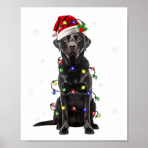 Zwarte Lab Labrador Kerstboom Licht Pyjama Hond Poster