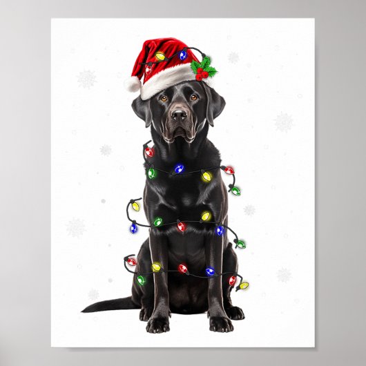 Zwarte Lab Labrador Kerstboom Licht Pyjama Hond Poster (Voorkant)
