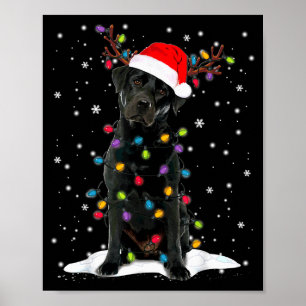 Zwarte Lab Labrador Kerstboom Licht Pyjama Hond Poster