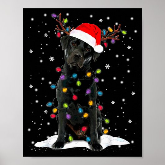 Zwarte Lab Labrador Kerstboom Licht Pyjama Hond Poster (Voorkant)