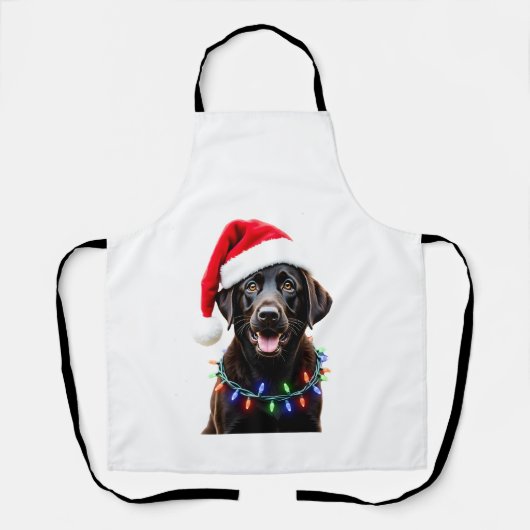 Zwarte Lab Labrador Kerstboom Licht Pyjama Hond Schort (Voorkant)