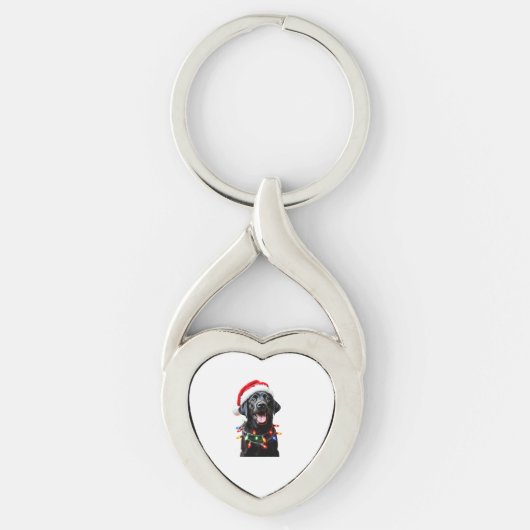 Zwarte Lab Labrador Kerstboom Licht Pyjama Hond Sleutelhanger (Voorkant)