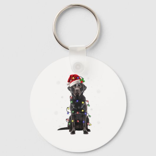 Zwarte Lab Labrador Kerstboom Licht Pyjama Hond Sleutelhanger (Voorkant)