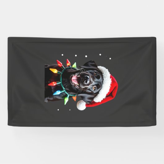 Zwarte Lab Labrador Kerstboom Licht Pyjama Hond Spandoek (Horizontaal)