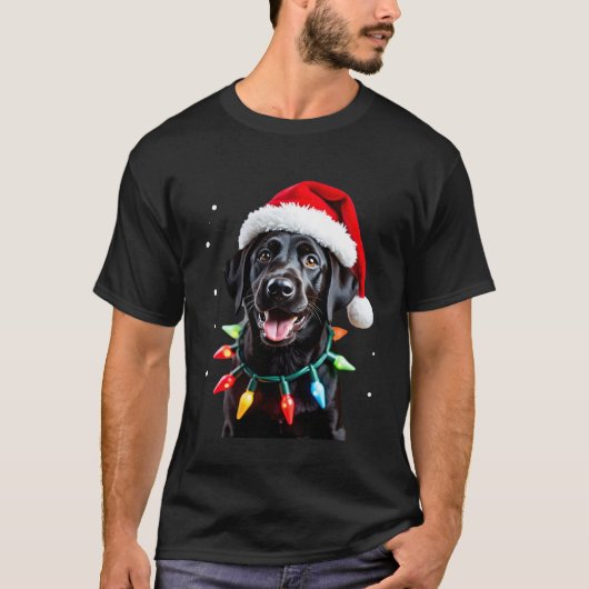 Zwarte Lab Labrador Kerstboom Licht Pyjama Hond T-shirt (Voorkant)