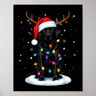 Zwarte Lab Labrador Kersthond Rendier Licht P Poster