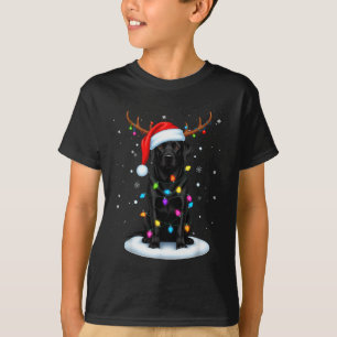 Zwarte Lab Labrador Kersthond Rendier Lichtjes P T-shirt
