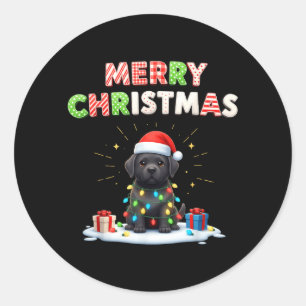 Zwarte Lab Labrador Puppy Kerstverlichting Schatti Ronde Sticker