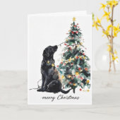 Zwarte lab Merry Christmas Kaart (Gele Bloem)