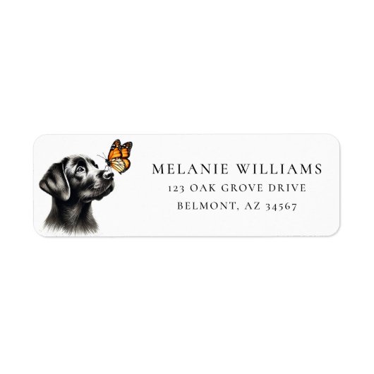 Zwarte Lab Monarch Vlinder Retouradres Etiket (Voorkant)