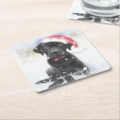 Zwarte lab-papil in kerstkerstkerstkerstkerstkerst kartonnen onderzetters (Schuin)