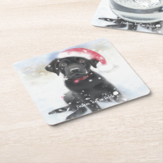 Zwarte lab-papil in kerstkerstkerstkerstkerstkerst kartonnen onderzetters (Schuin)