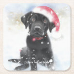 Zwarte lab-papil in kerstkerstkerstkerstkerstkerst kartonnen onderzetters<br><div class="desc">Een super schattige set onderzetters met een waterverf die een zwarte Lab-puppy met een kersthoed maakt. Of je kunt je eigen foto vervangen. Voeg jouw tekst toe aan aanpassing. Ideaal voor Lab Moms/Dads en hondenliefhebbers.</div>
