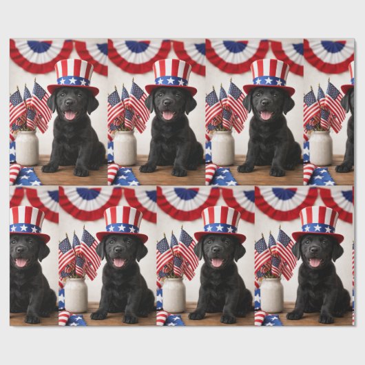 Zwarte Lab Patriottische Oom Sam Hoed cadeau Cadeaupapier (Vlak)