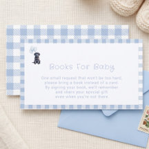 Zwarte Lab Puppy Blauwe Gingham Baby Shower Boeken