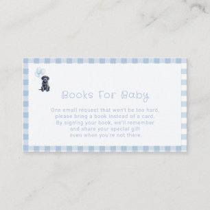 Zwarte Lab Puppy Blauwe Gingham Baby Shower Boeken Informatiekaartje