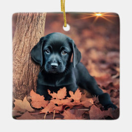 Zwarte Lab Puppy Keramisch Ornament