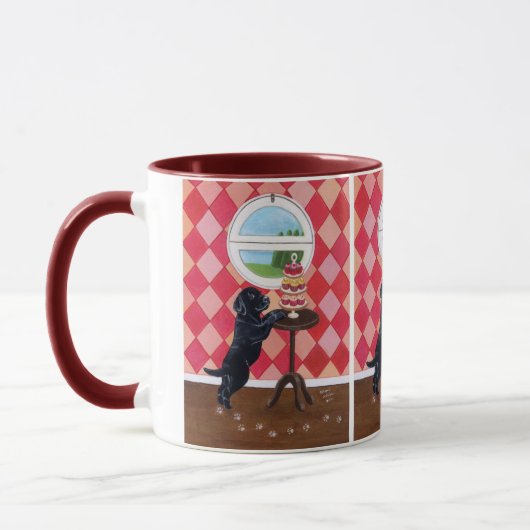 Zwarte lab-puppy met cupcakes mok (Links)
