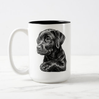 Zwarte Lab Puppy Schets Mok | Aandachtige Hond Lie