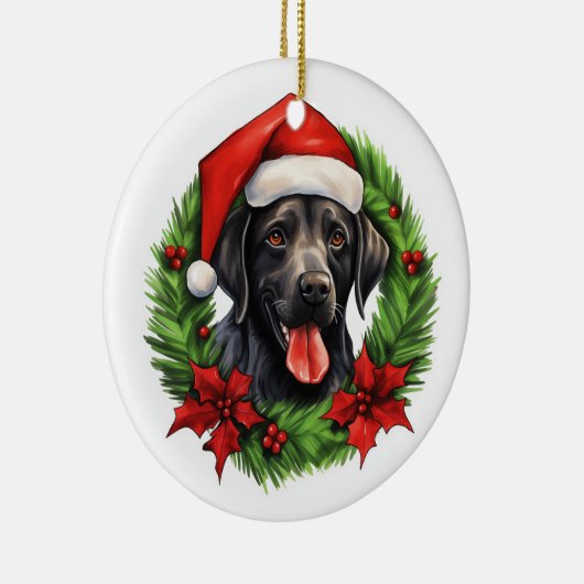 Zwarte lab retriever vakantie krans keramisch ornament (Rechts)