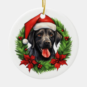 Zwarte lab retriever vakantie krans keramisch ornament