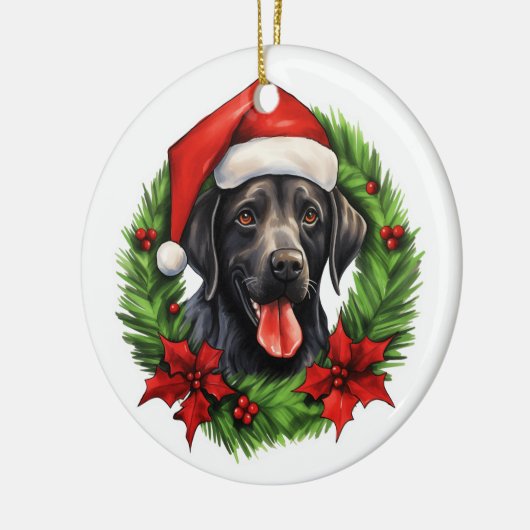Zwarte lab retriever vakantie krans keramisch ornament (Links)
